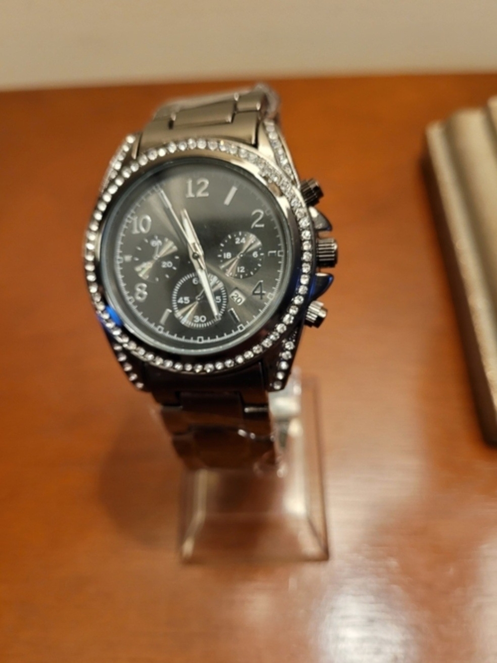 New Women's Black Fashion Watch with Diamond Bezel